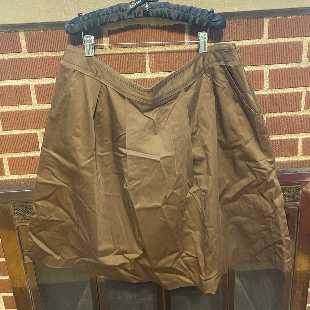 INC Brown Cotton Sateen Skirt with pockets!